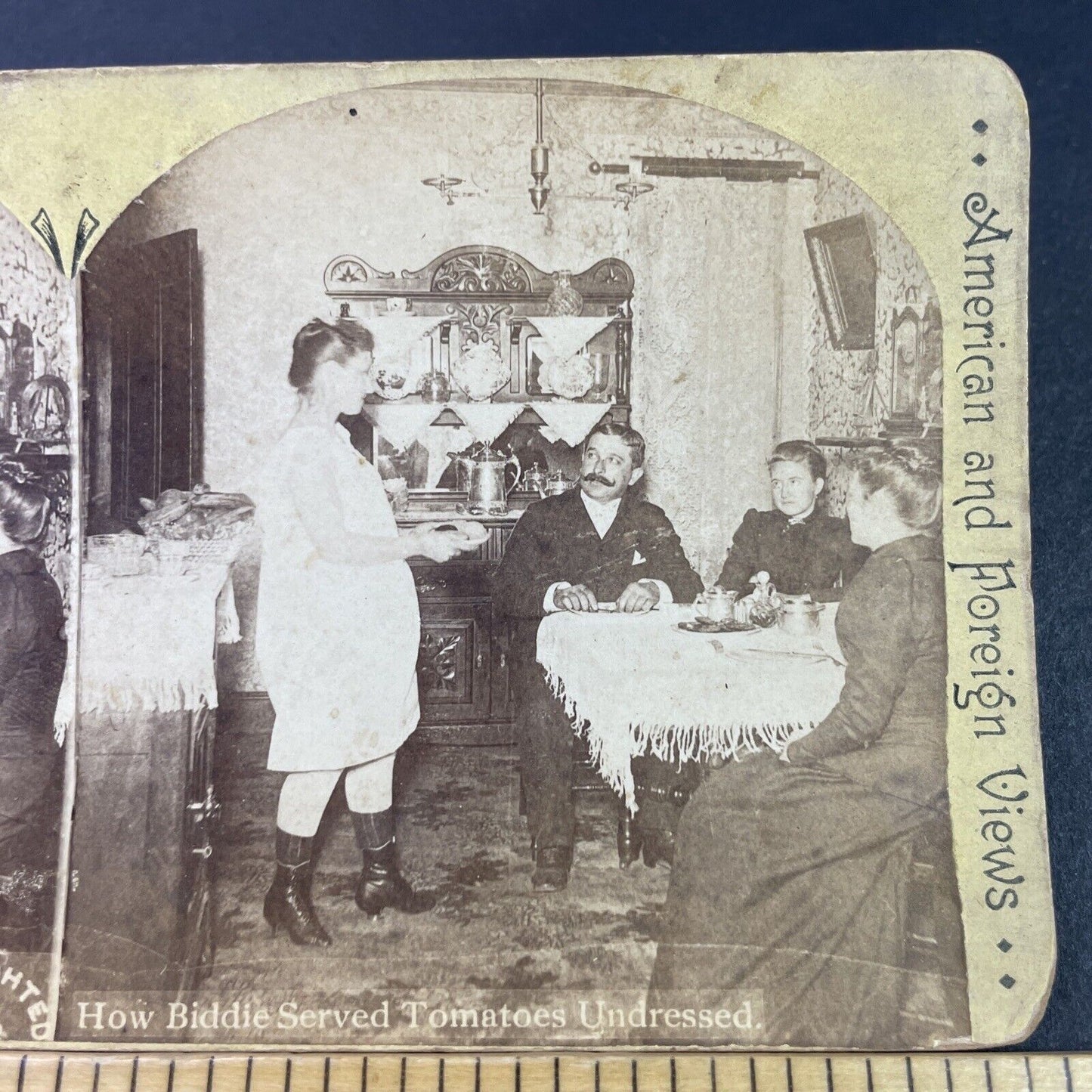 Antique 1892 Woman Serves Dinner In Her Underwear Stereoview Photo Card P3339