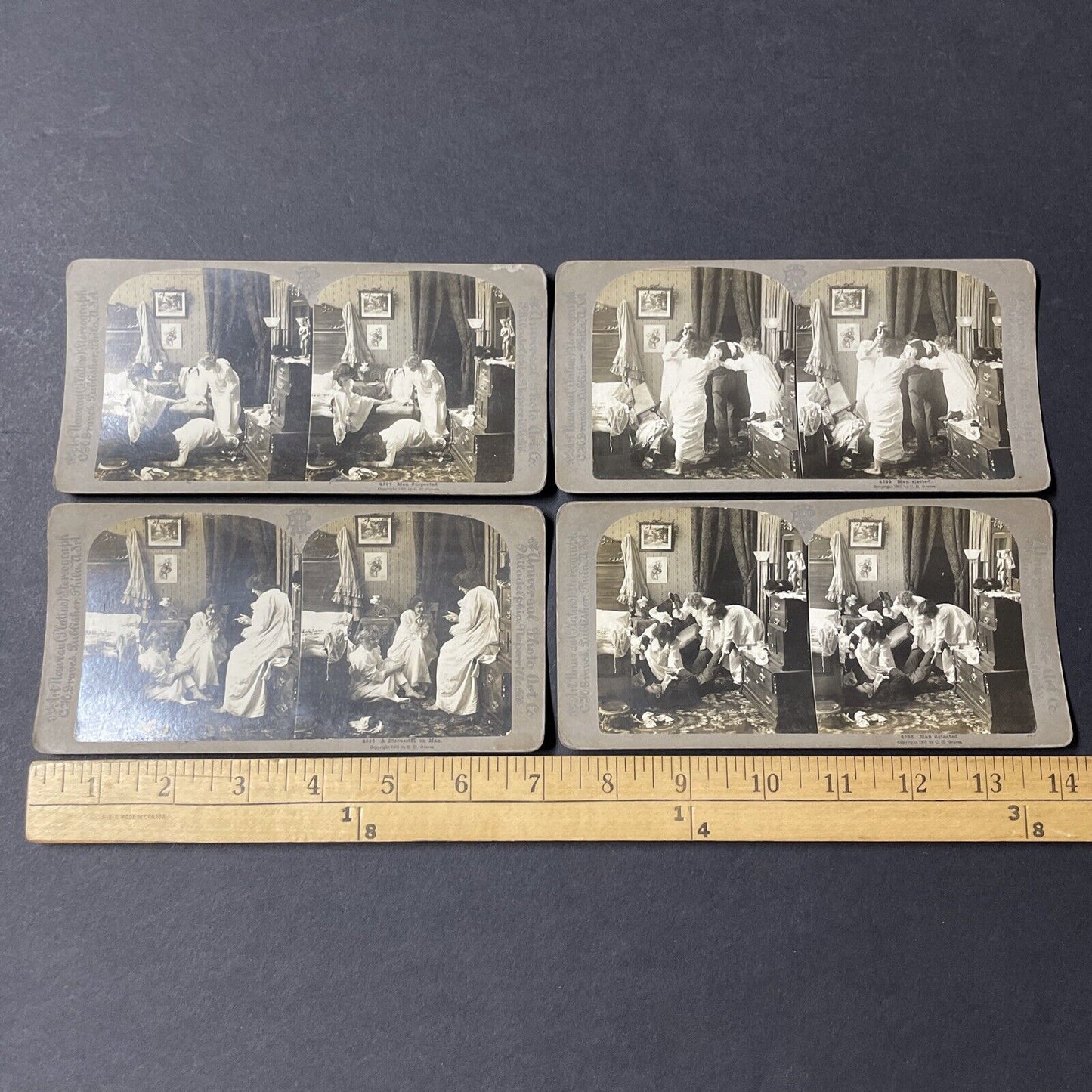 Lot of 4 Intruder Series #4596-4599 Stereoview C.H. Graves Antique c1903 Y1230