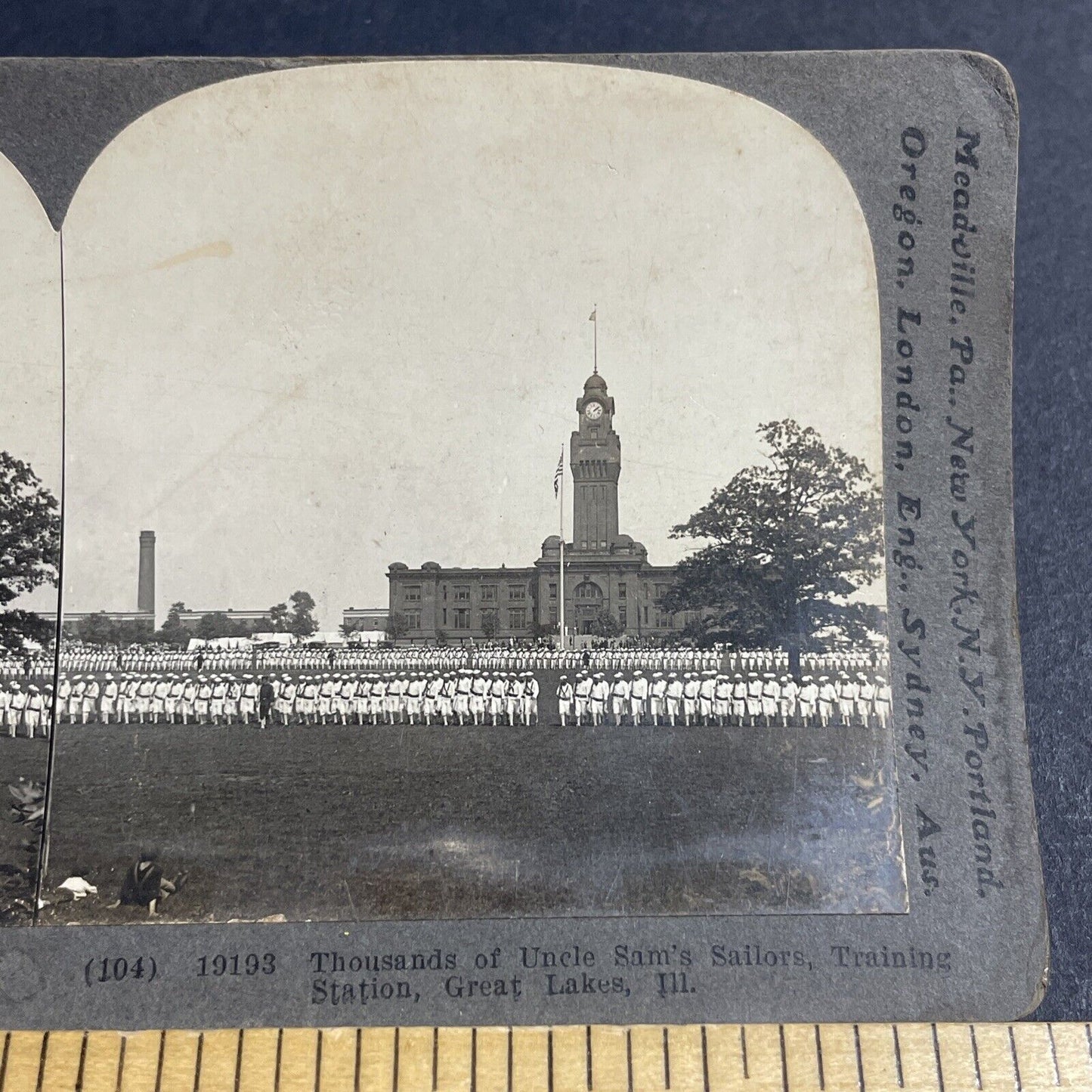 Antique 1903 US Navy Sailors Great Lakes Illinois Stereoview Photo Card P4821