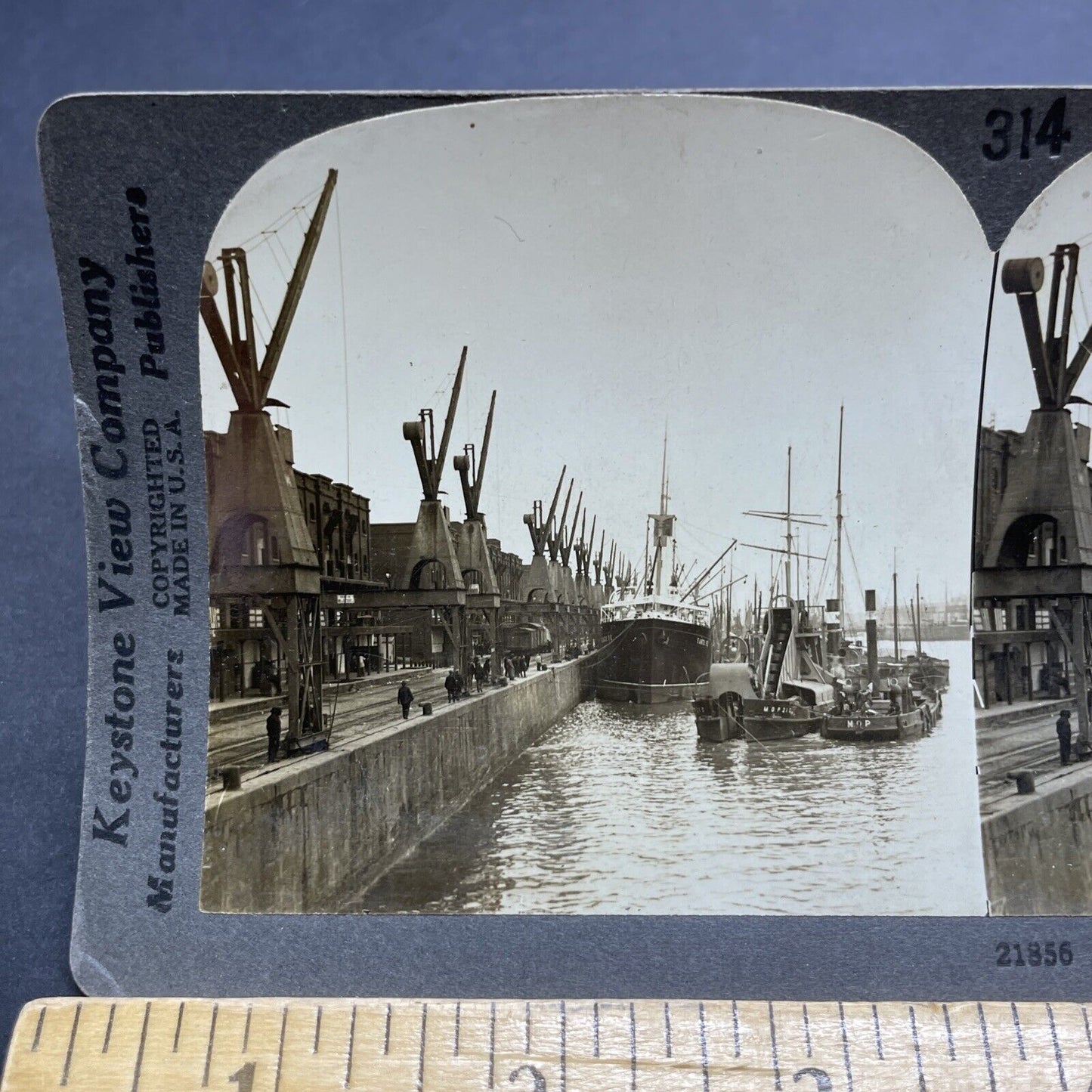 Antique 1921 Buenos Aires Argentina Shipyard Docks Stereoview Photo Card P2069