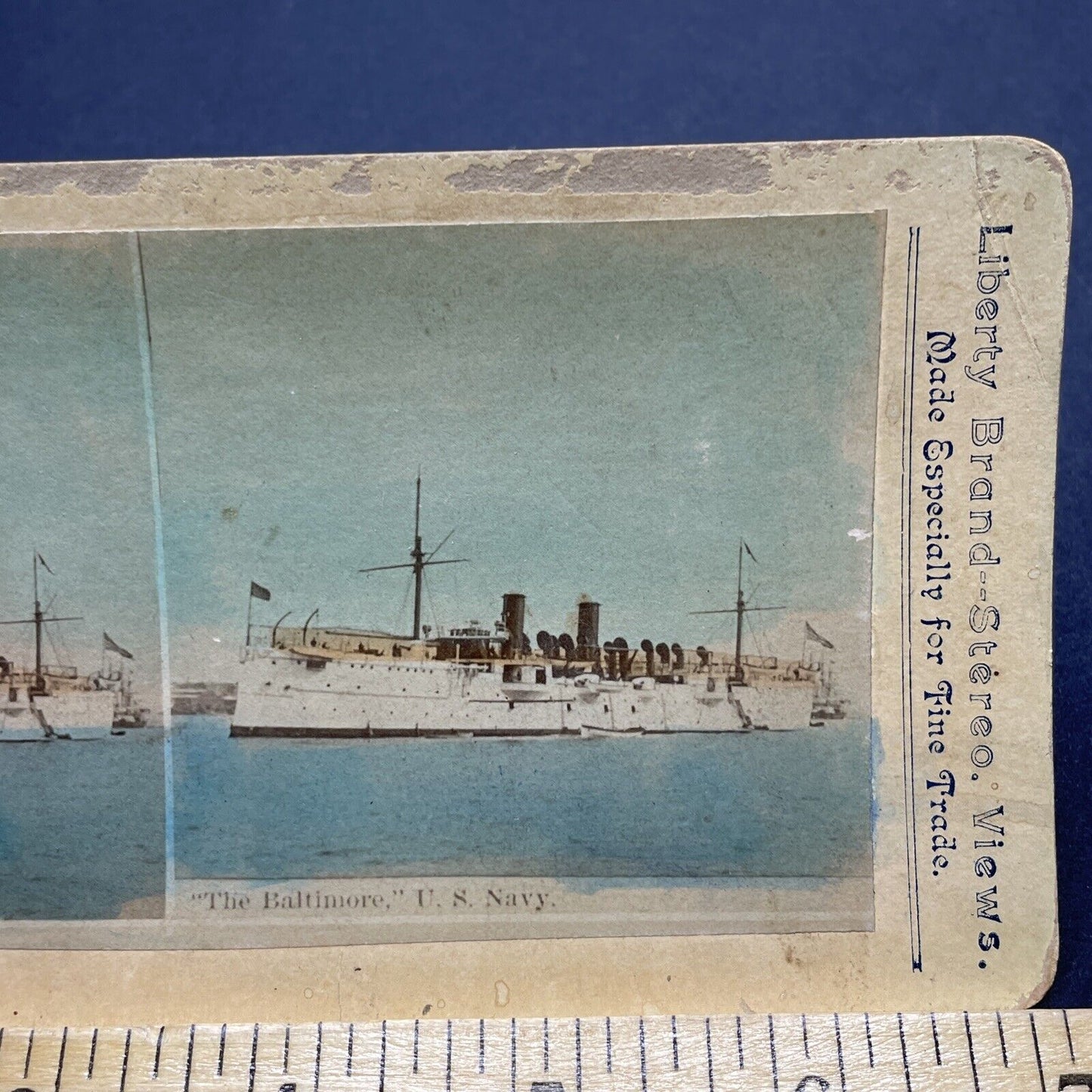 Antique 1890s USS Baltimore C-3 Navy Cruiser Ship Stereoview Photo Card P1832