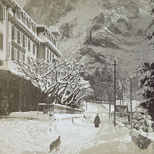 Antique 1901 Huge Snowstorm Grindelwald Switzerland Stereoview Photo Card P3932