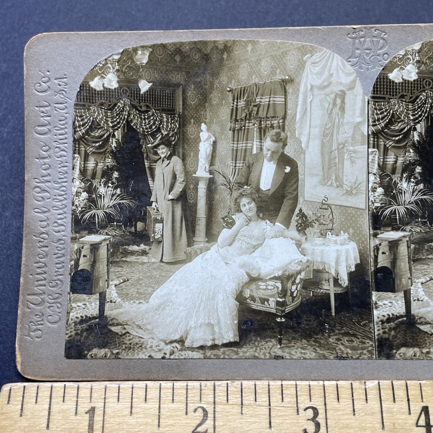 Antique 1901 Bride And Groom Alone After Wedding Stereoview Photo Card P2572