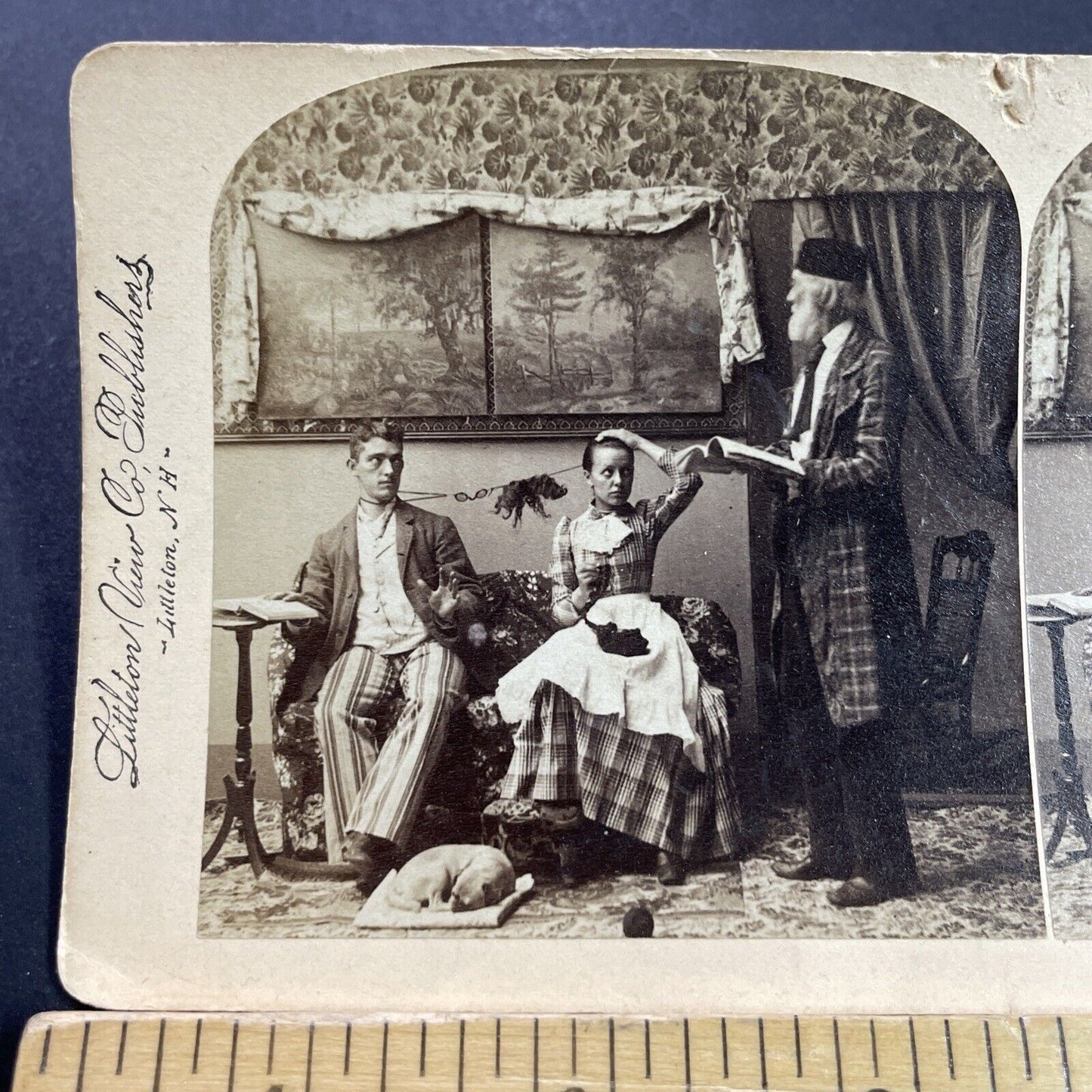 Antique 1891 Man & Woman Tied Together After Kissing Stereoview Photo Card P4123