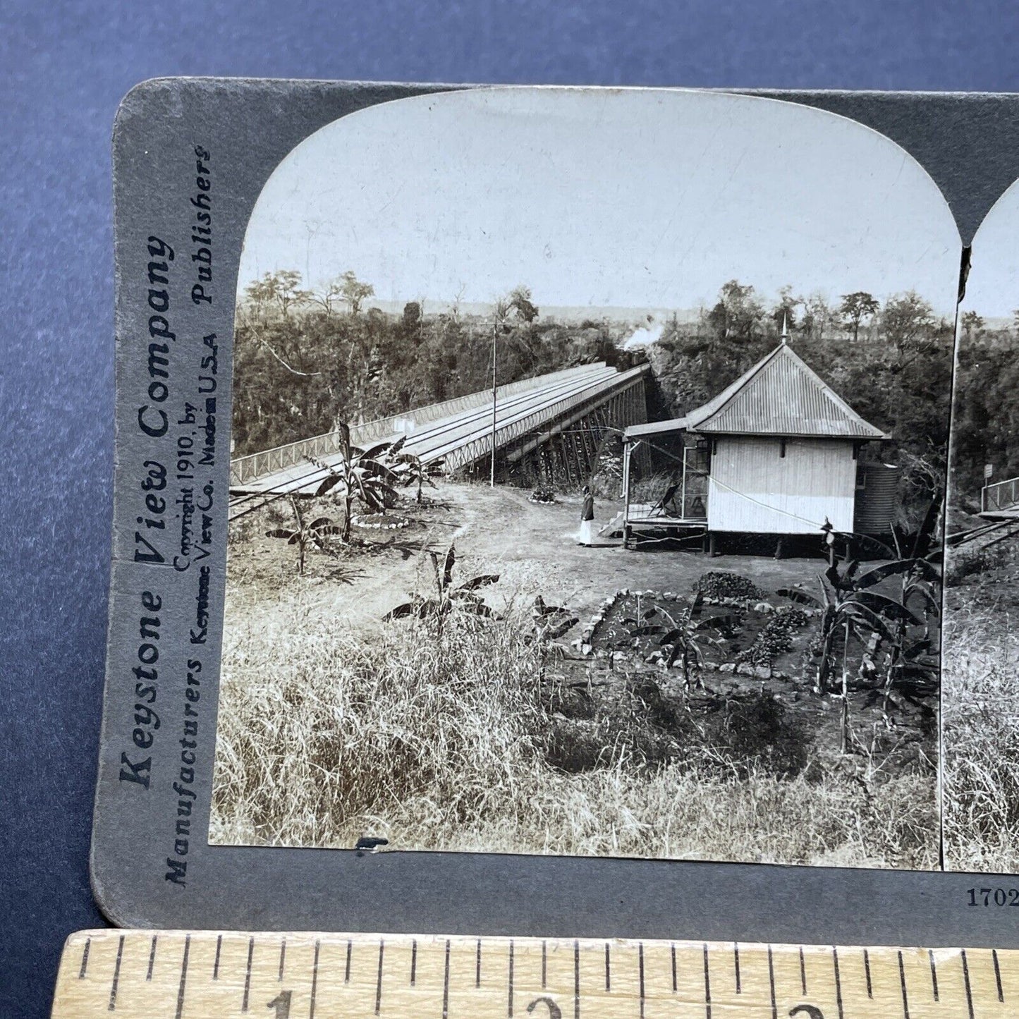 Antique 1911 Victoria Falls Railroad South Africa  Stereoview Photo Card P2450