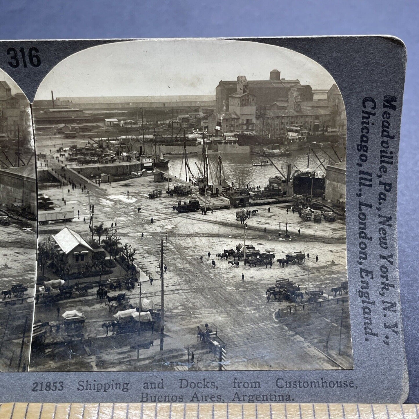 Antique 1909 Buenos Aires Argentina Shipyard Docks Stereoview Photo Card P2072