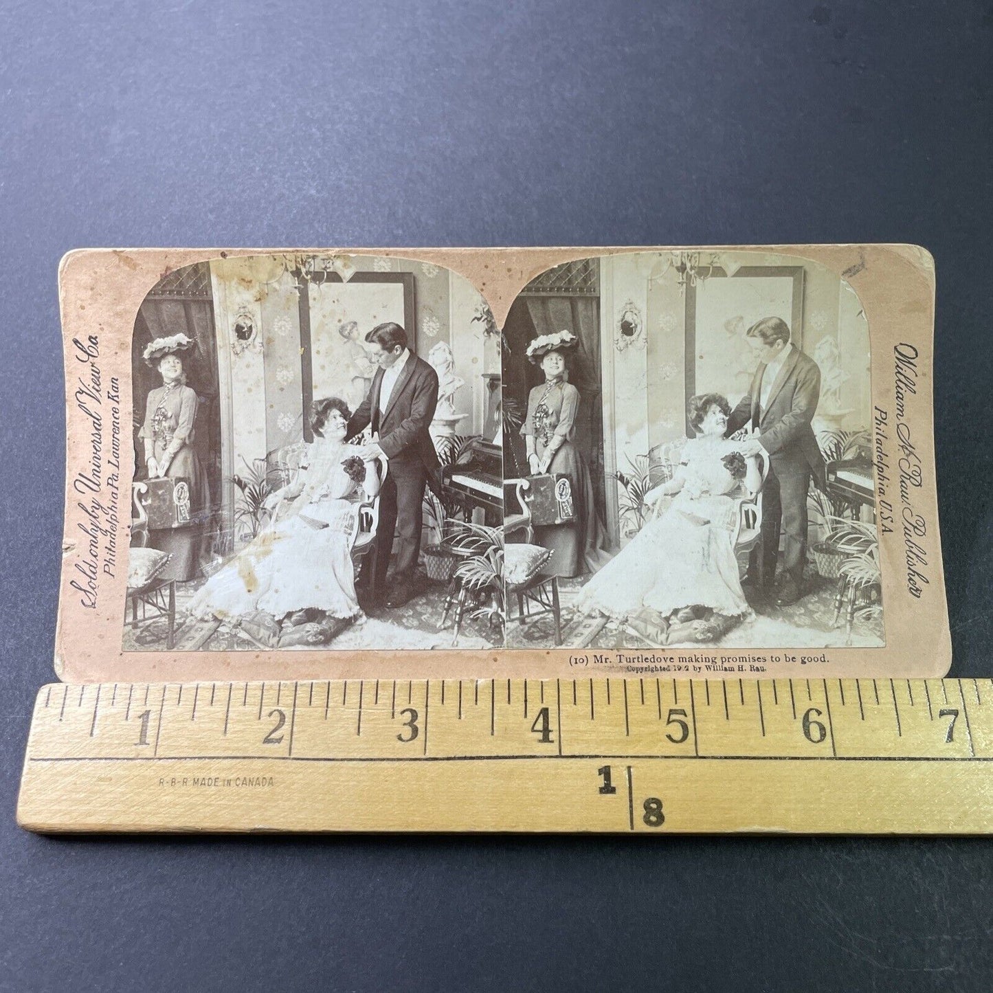 Antique 1902 Maid Flirts With Husband Near His Wife Stereoview Photo Card P3401