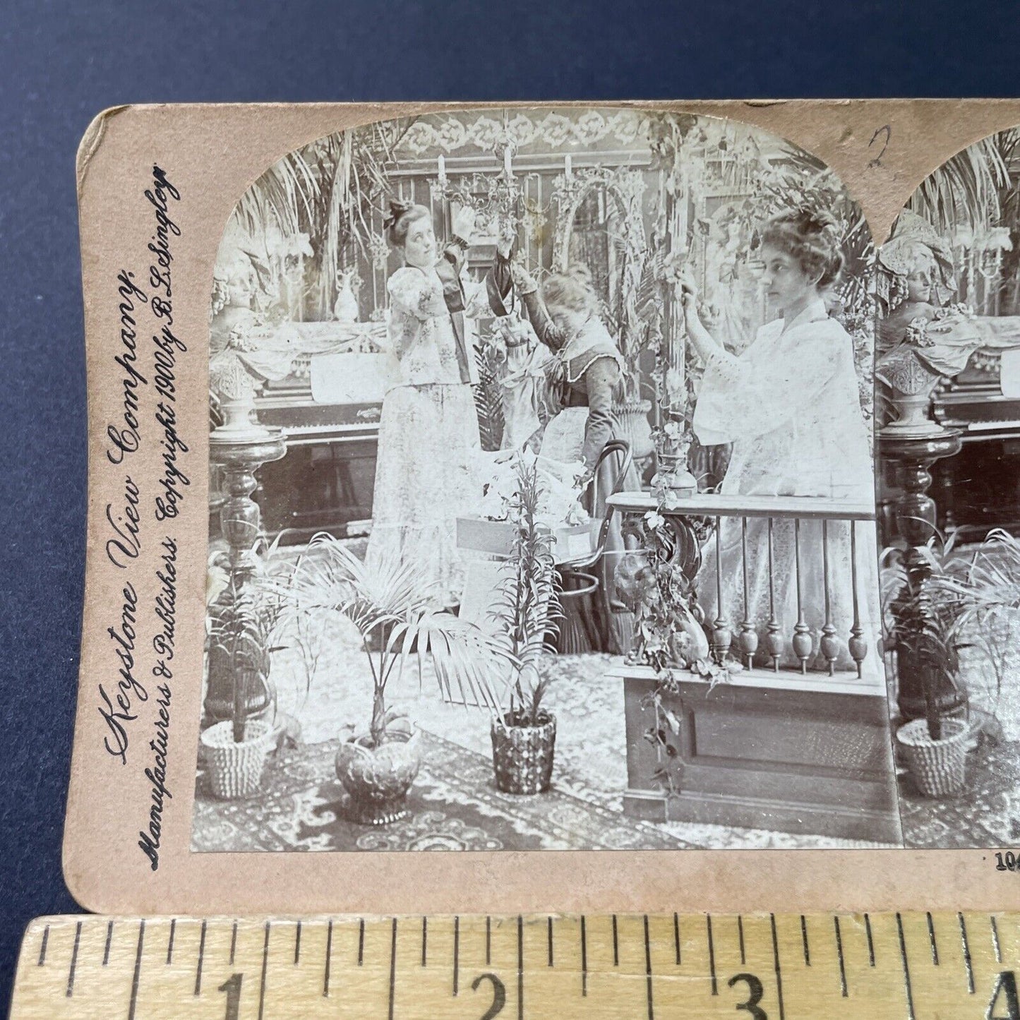 Antique 1900 Maids Decorate Wedding Hall Stereoview Photo Card P2850