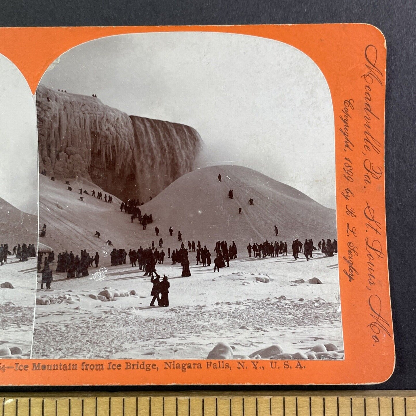 Sledding Down Niagara Falls Frozen Hills Stereoview Antique c1899 Y1444