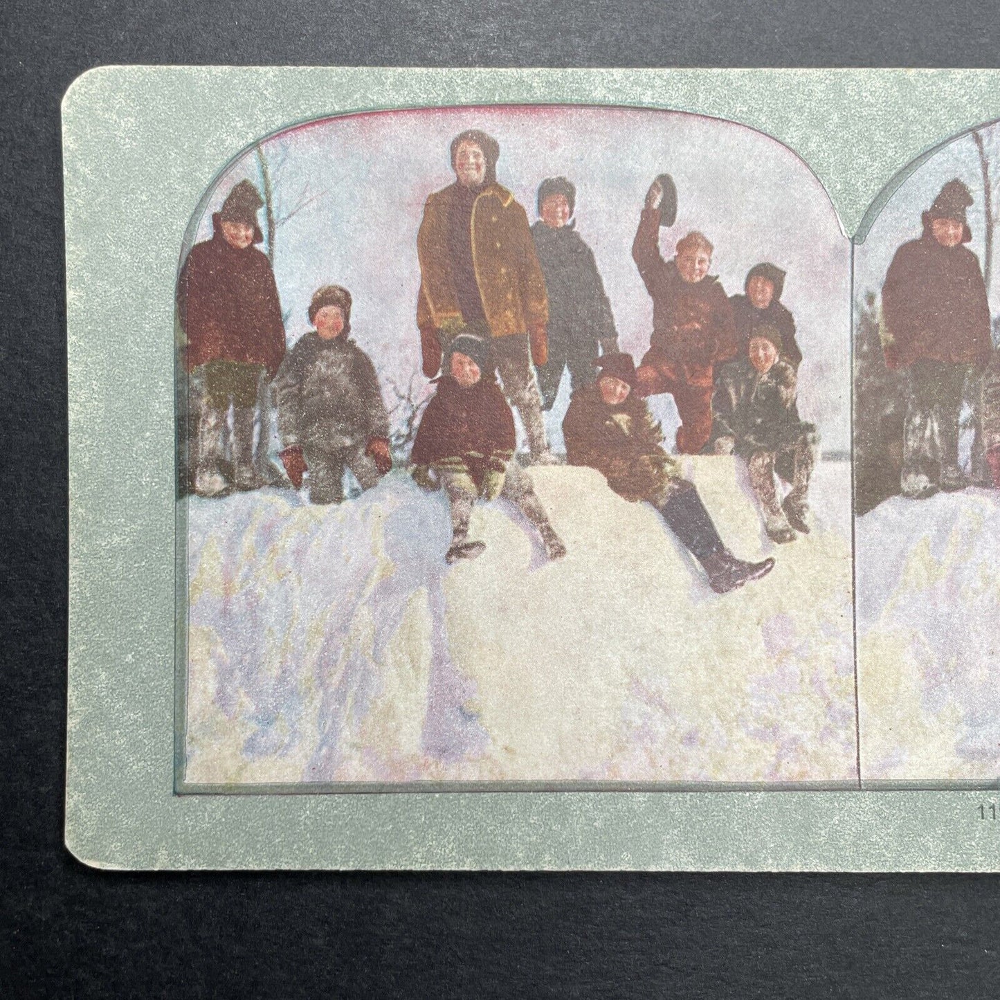 Antique 1892 Children On Top Of A Snow Fort Stereoview Photo Card P1227
