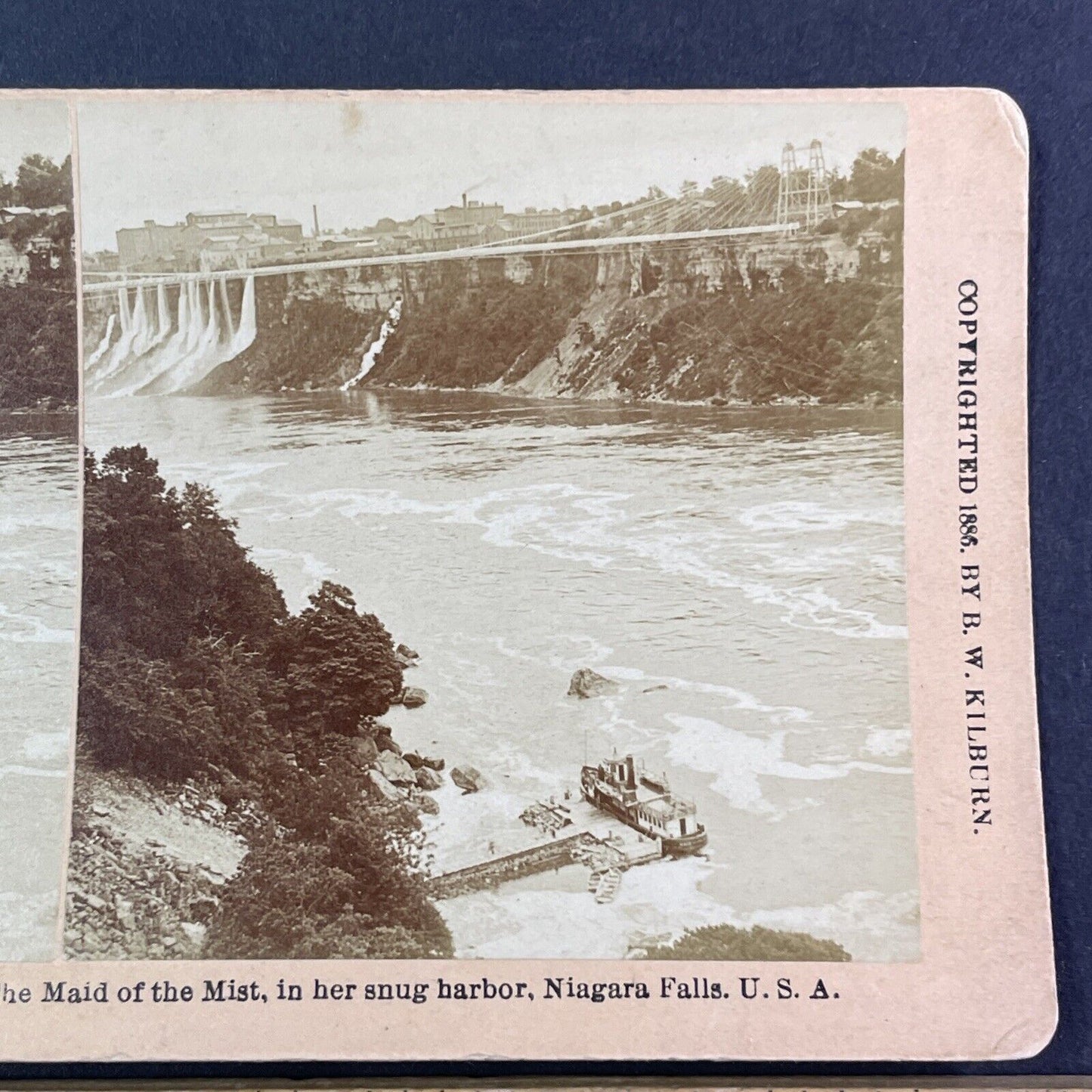 New York Power Plant Facility and Maid of the Mist Boat Stereoview c1886 Y2139
