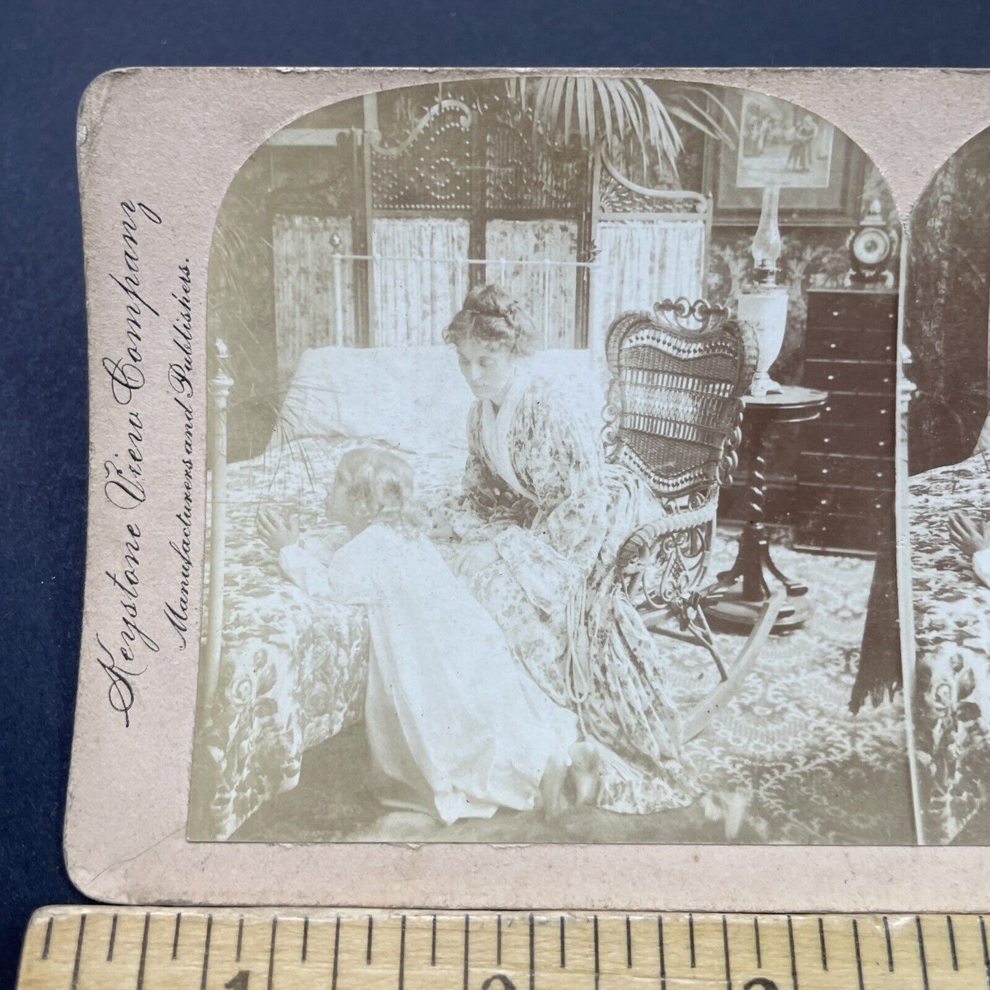 Antique 1901 Child Says Prayers At Bedtime Stereoview Photo Card P2677