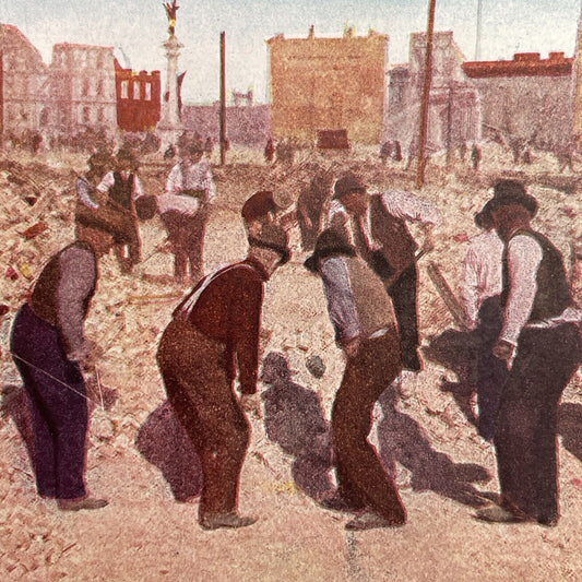 Antique 1910s San Francisco Earthquake Men Working Stereoview Photo Card 2300-13