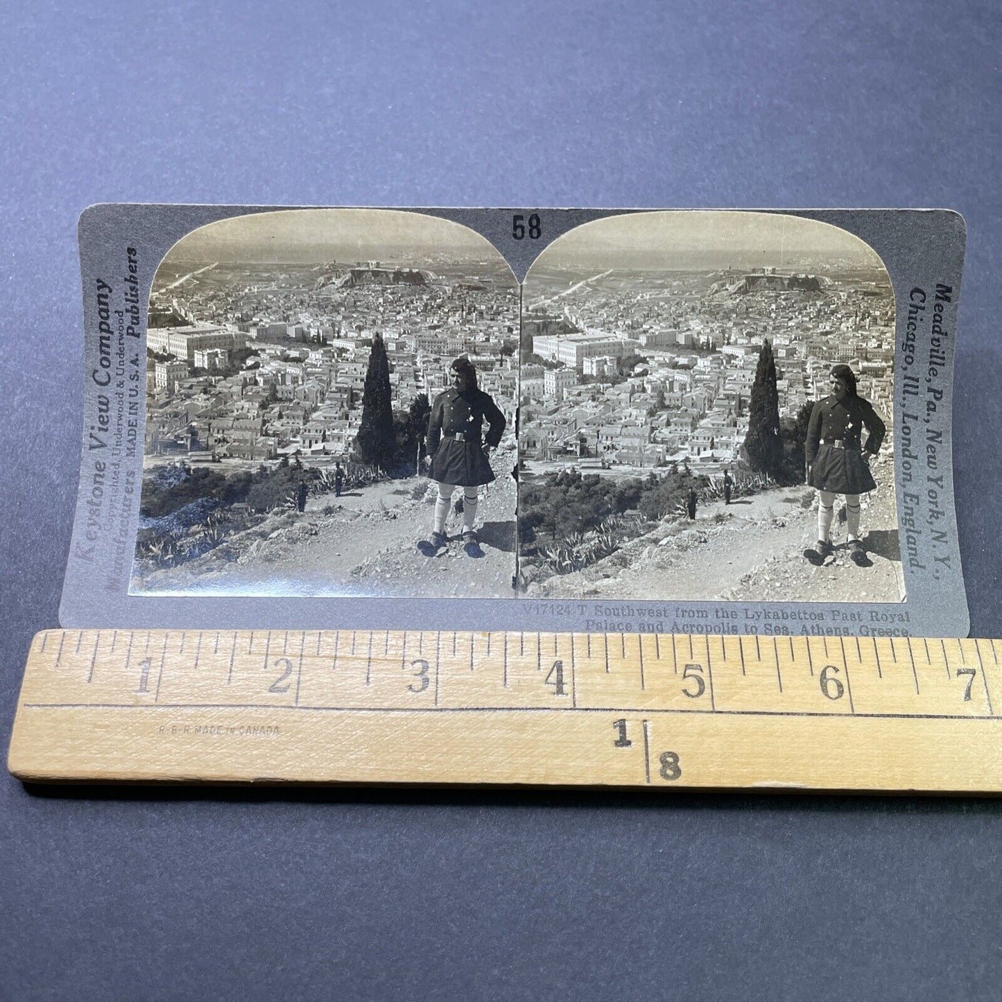 Antique 1910s Greek Soldiers Guard Athens Greece Stereoview Photo Card P2739