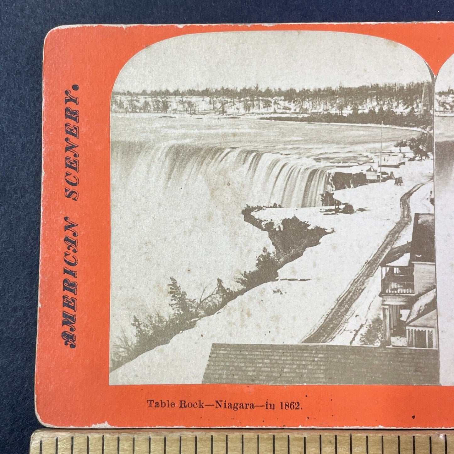 Rare Photo Of Table Rock Niagara Falls Canada Stereoview Antique c1862 X1277