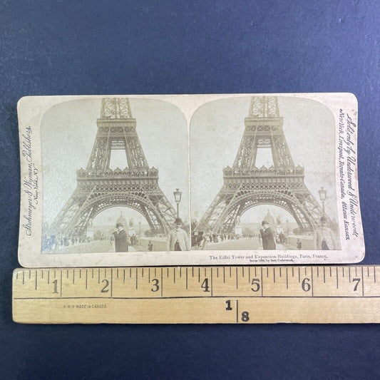 Man Holds Nose in Disgust to Eiffel Tower Stereoview Paris Antique c1894 X4156