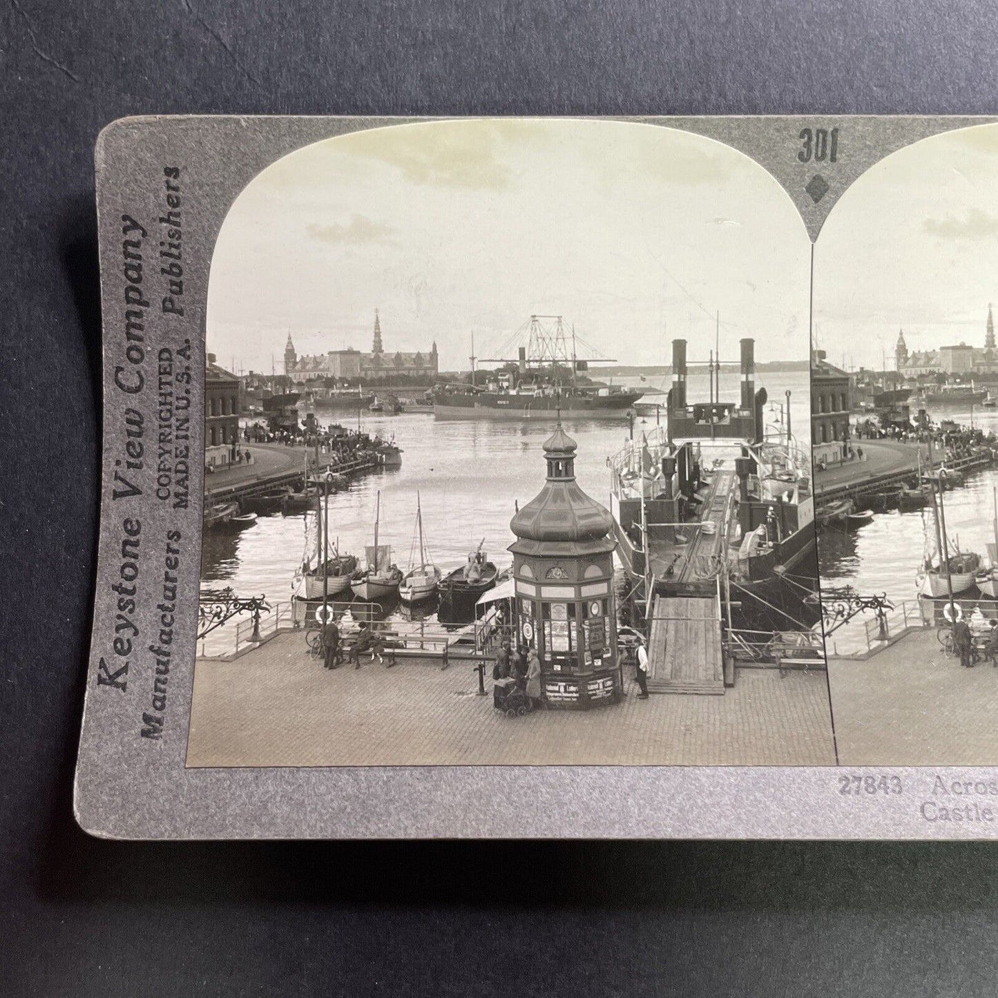 Antique 1930s Shipping Port Of Helsingor Denmark Stereoview Photo Card P1579