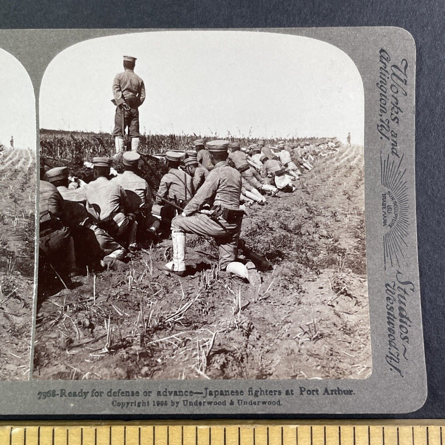 Japanese Infantry Assault Line Stereoview Russo-Sino War Antique c1905 X4205