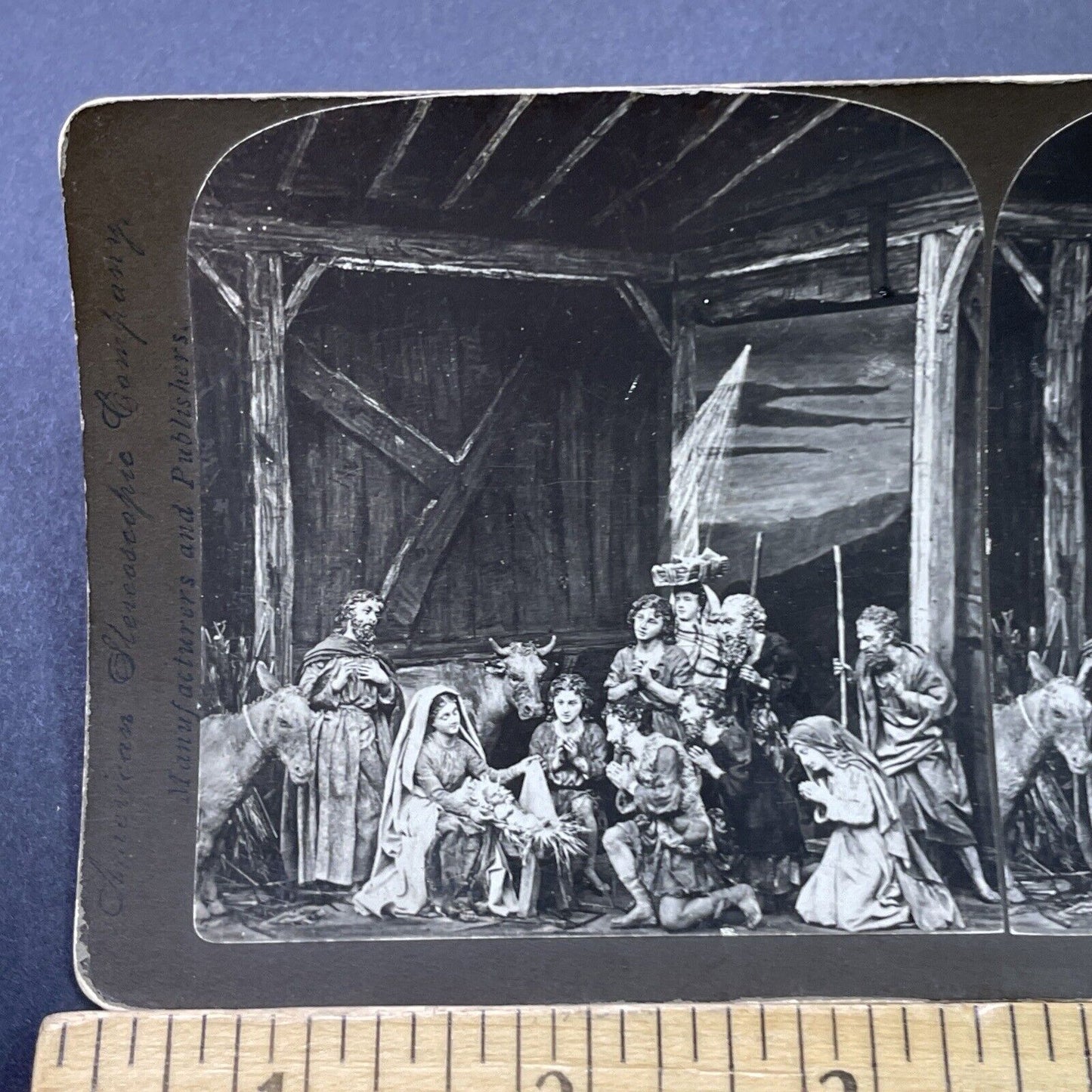 Antique 1880s Christmas Porcelain Nativity Scene Stereoview Photo Card P3125