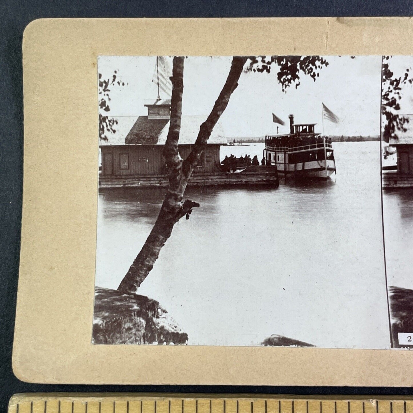 Streamship in Alexandria Bay Thousand Islands Park NY Stereoview c1890s Y2567