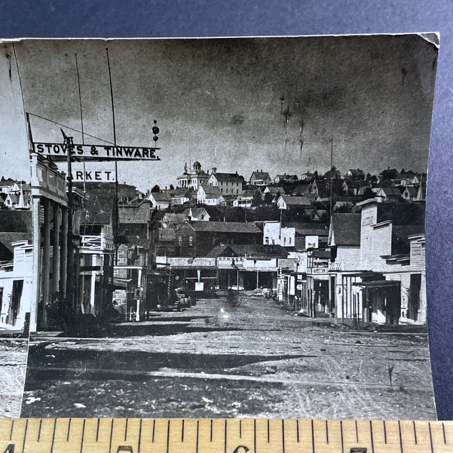 Seattle Washington Downtown Stereoview Original Celluloid Photo c1870s Y472