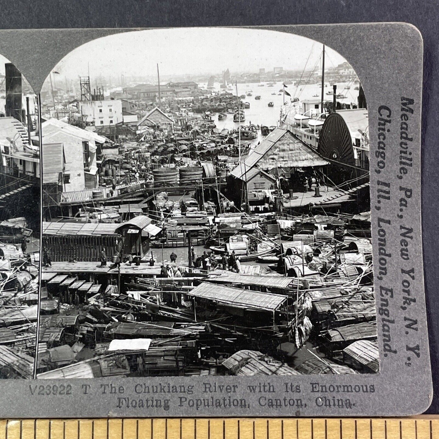 Houseboats in Guangzhou China Stereoview The Pearl River Antique c1909 X2563