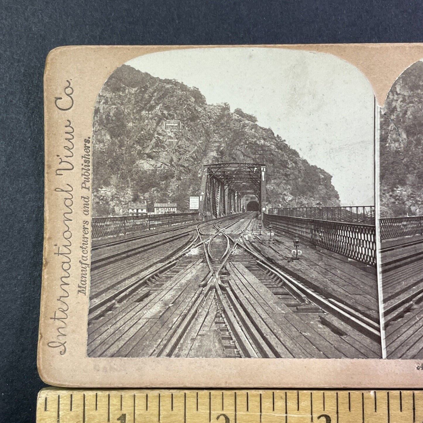Maryland Heights Railroad Bridge Stereoview Photo Card Antique 1902 X836