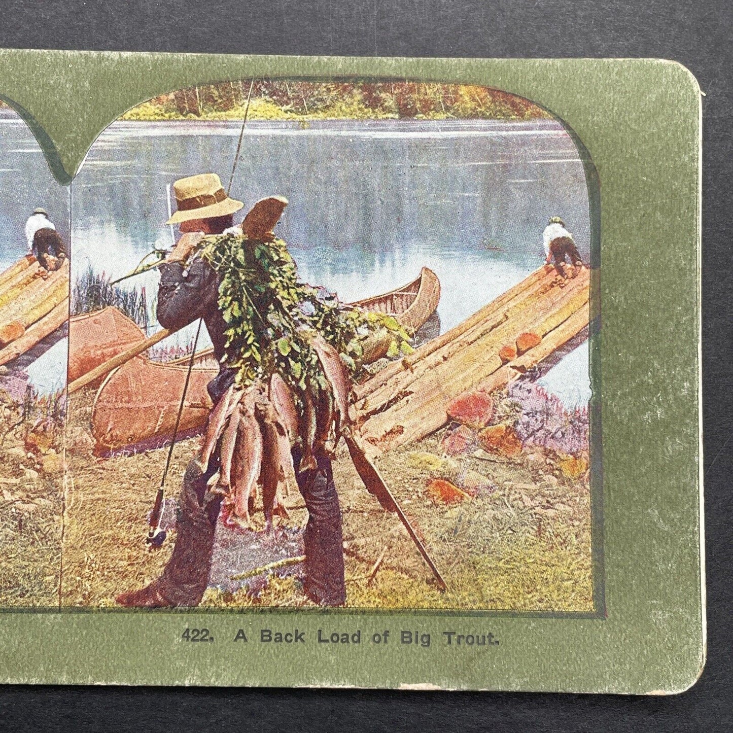 Antique 1899 Fishing In Northern Wisconsin Stereoview Photo Card P580-073