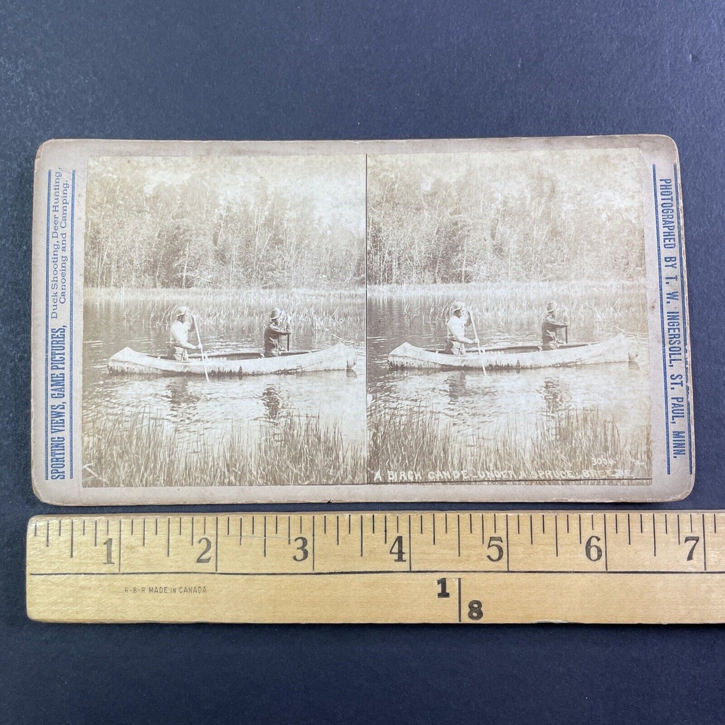 T.W. Ingersoll Canoeing on River Stereoview Merced? Yosemite? Antique c1888 Y103