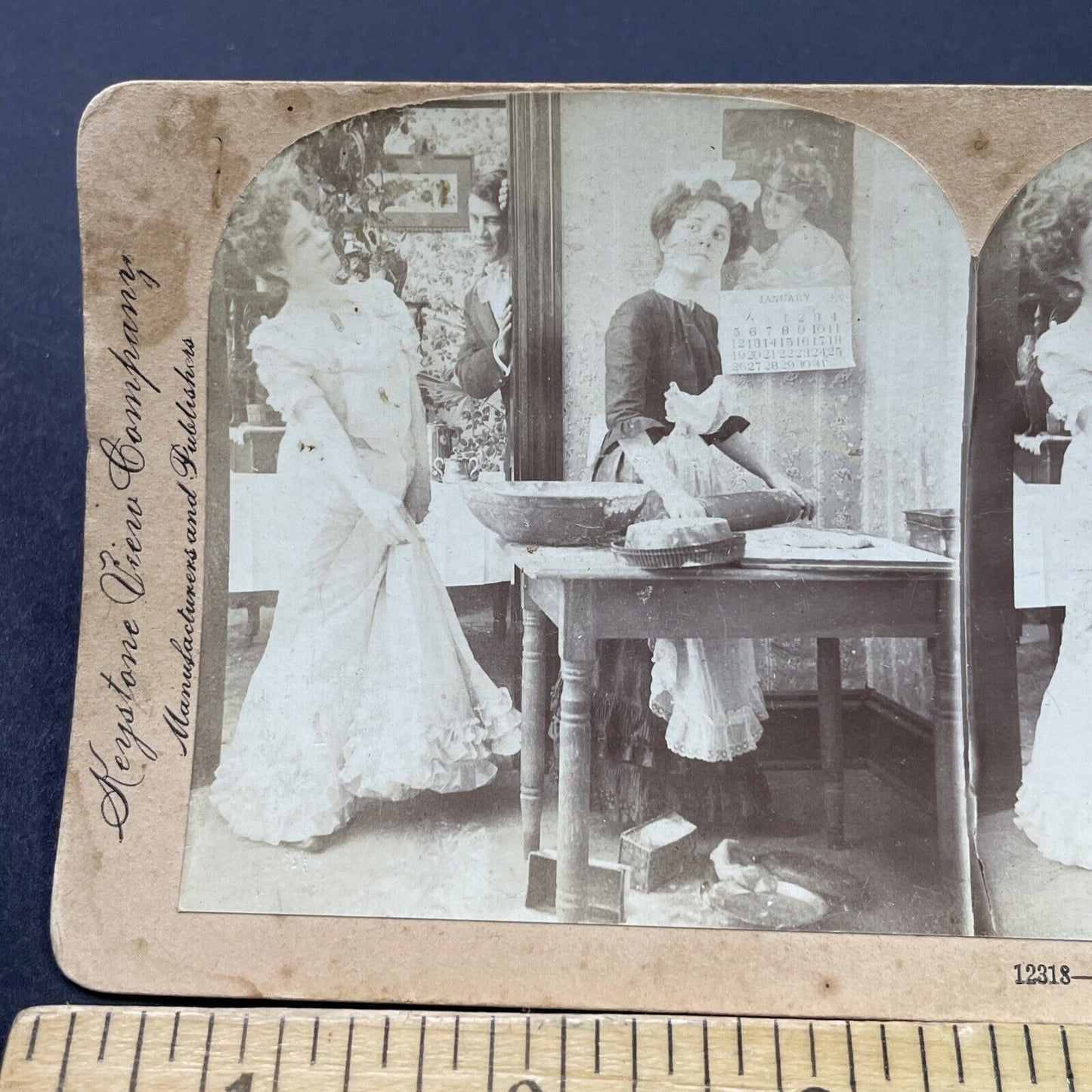 Antique 1903 Wife Confronts Husbands Mistress Stereoview Photo Card P2636