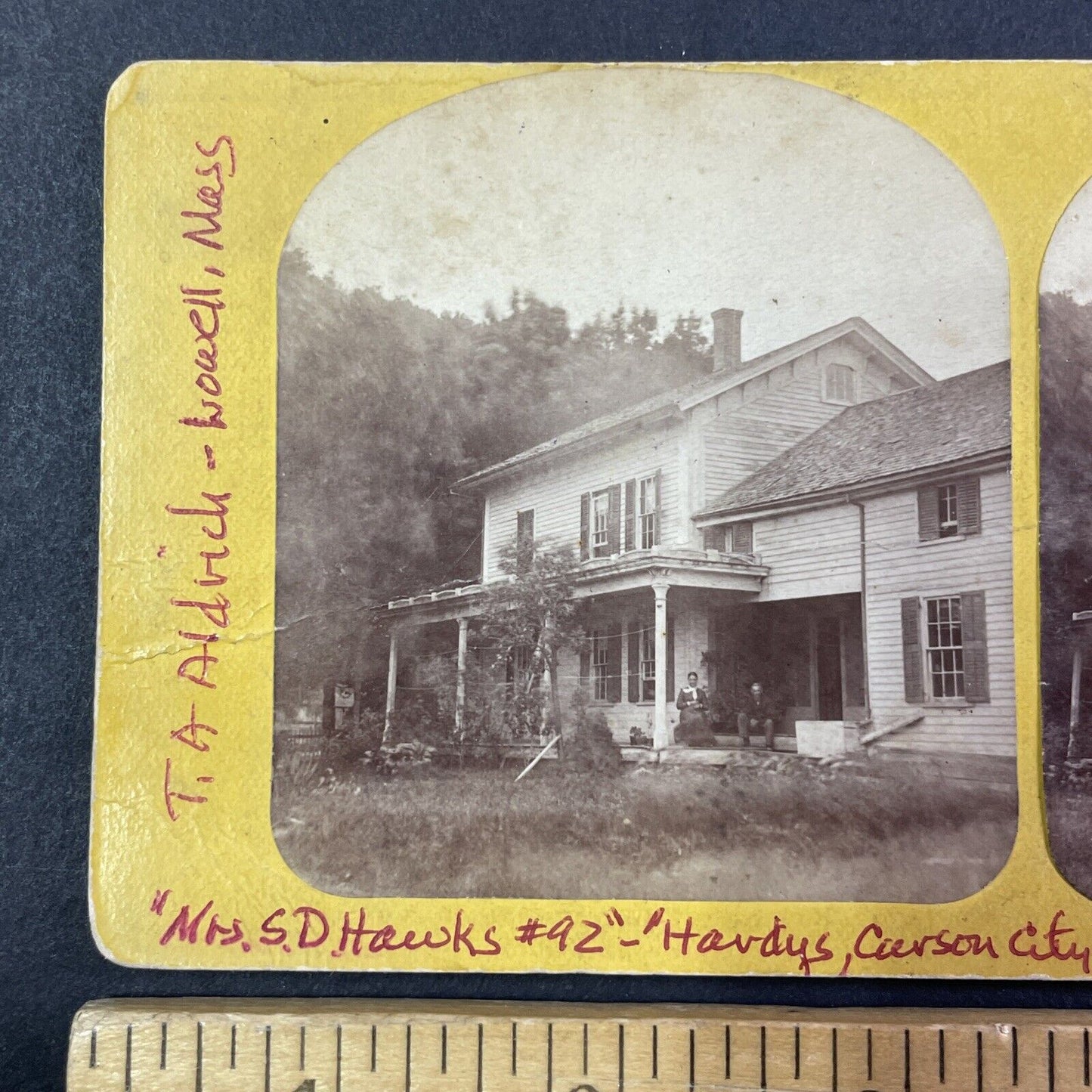 House in Lowell Massachusetts Stereoview Thaddeus A Aldrich Antique c1880s Y1756