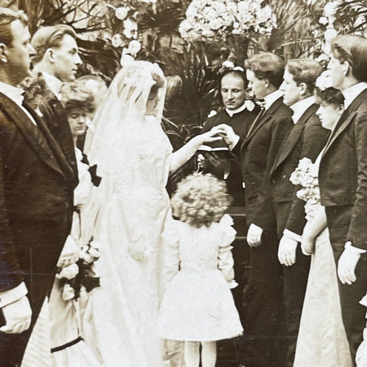 Antique 1902 Groom Places Ring On Victorian Bride Stereoview Photo Card P2990