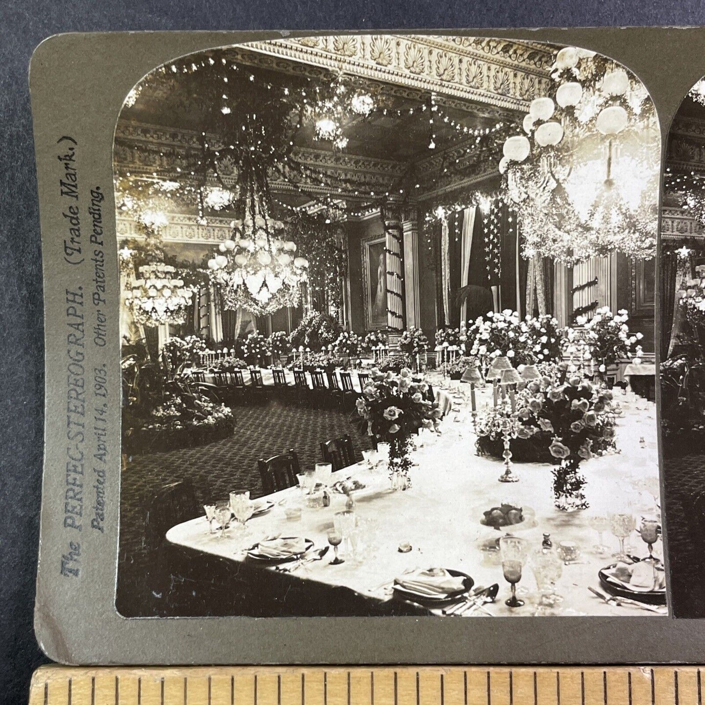 East Room White House Dinner Stereoview Washington D.C. Antique c1902 Y420