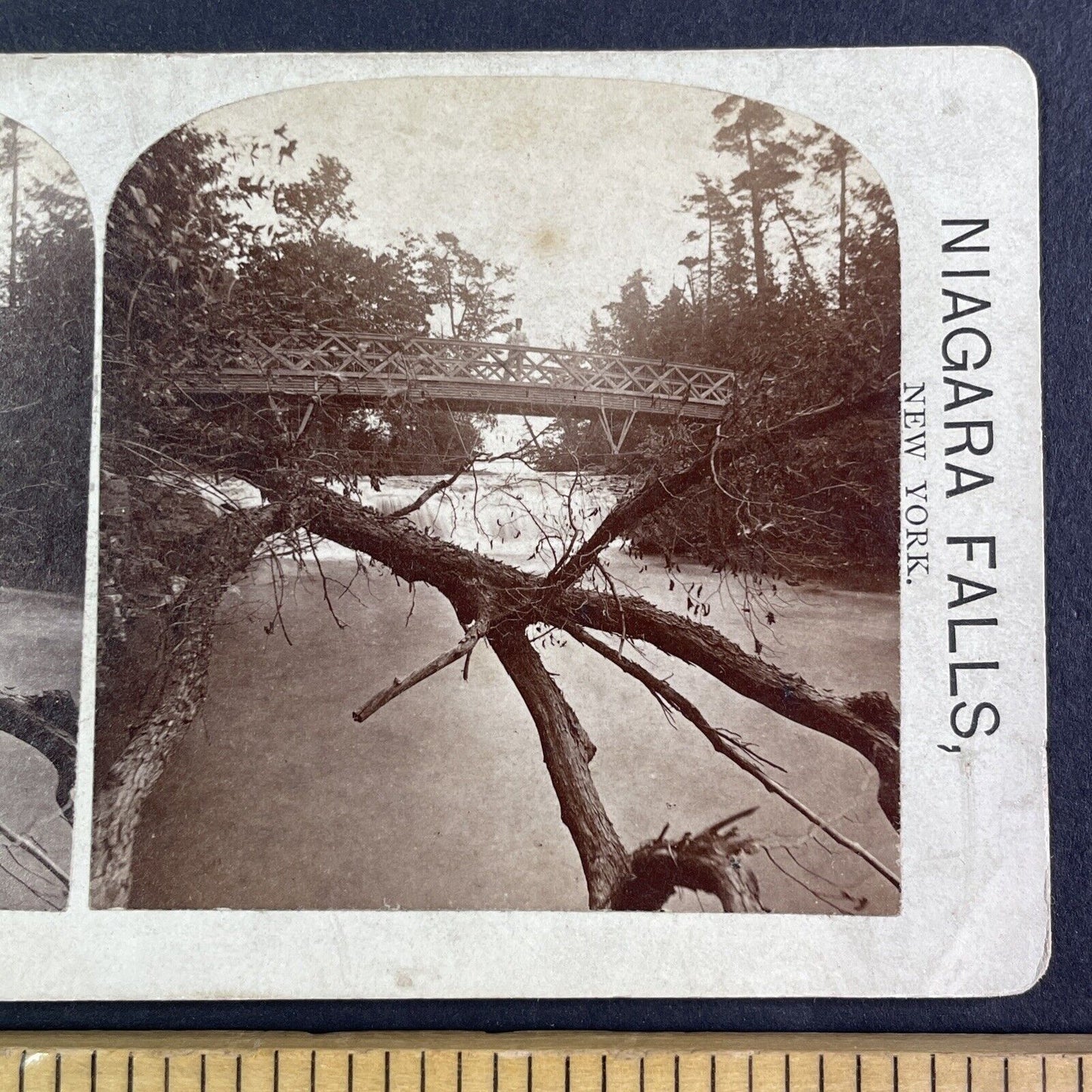 Sister Island Bridge New York Stereoview George Curtis Antique c1870 Y2442