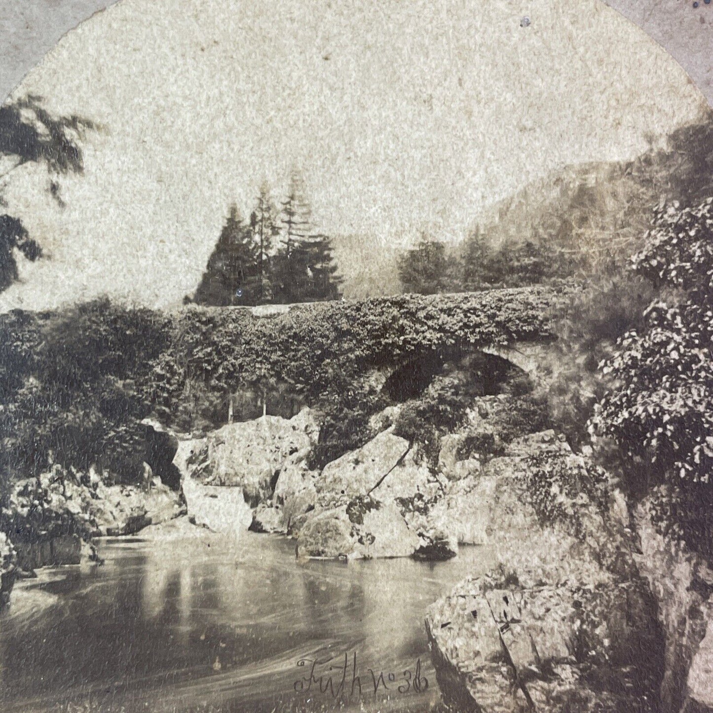 Old Stone Bridge Bettws Wales UK England Stereoview Francis Frith c1850s Y1429