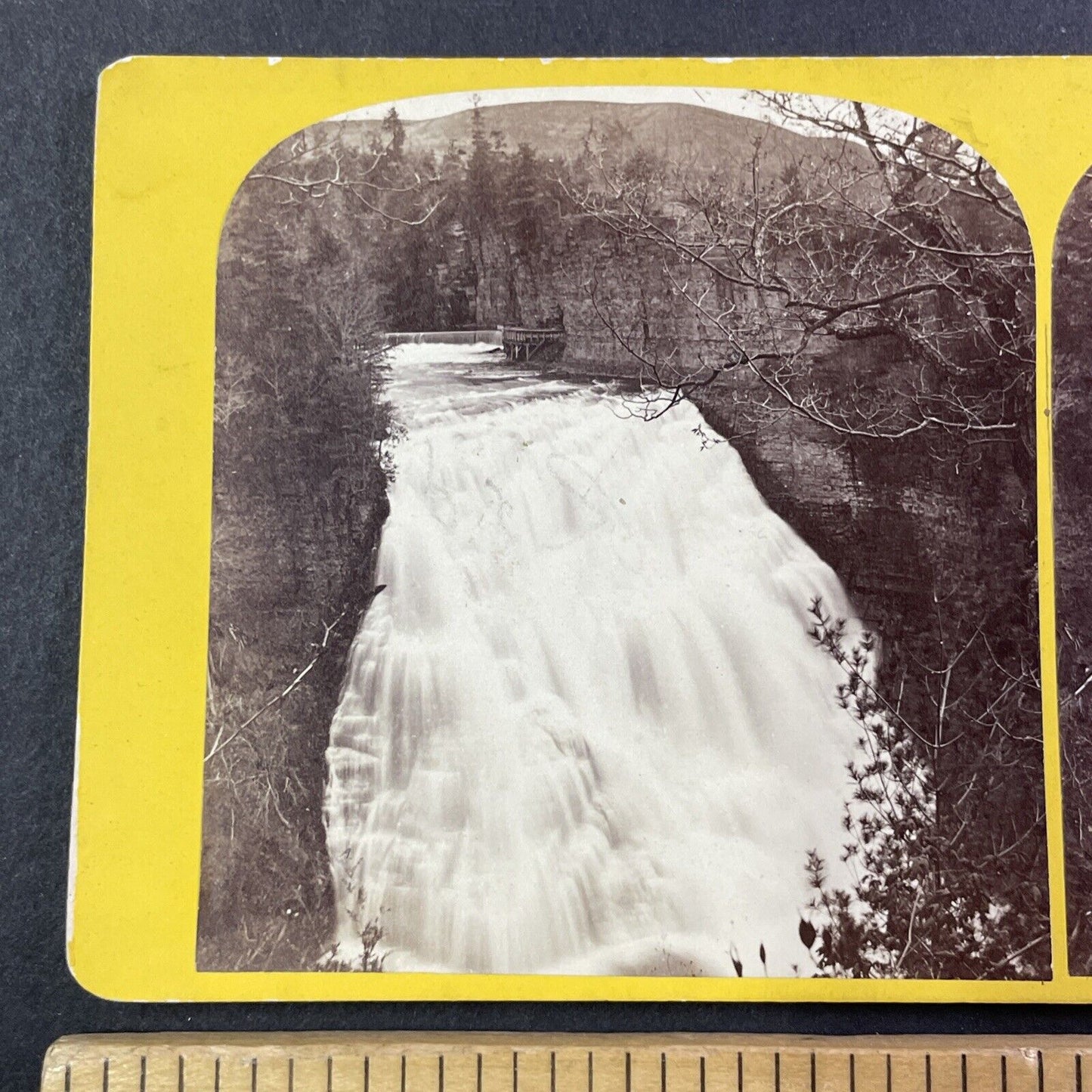 First Falls Waterfall Ithaca New York Stereoview Fall Creek Antique c1870s Y533