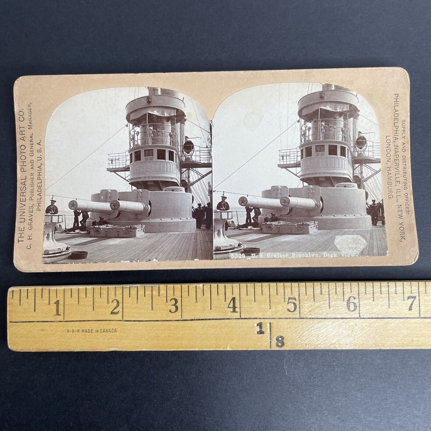 Antique 1896 USS Brooklyn Armored Navy Cruiser Stereoview Photo Card P984