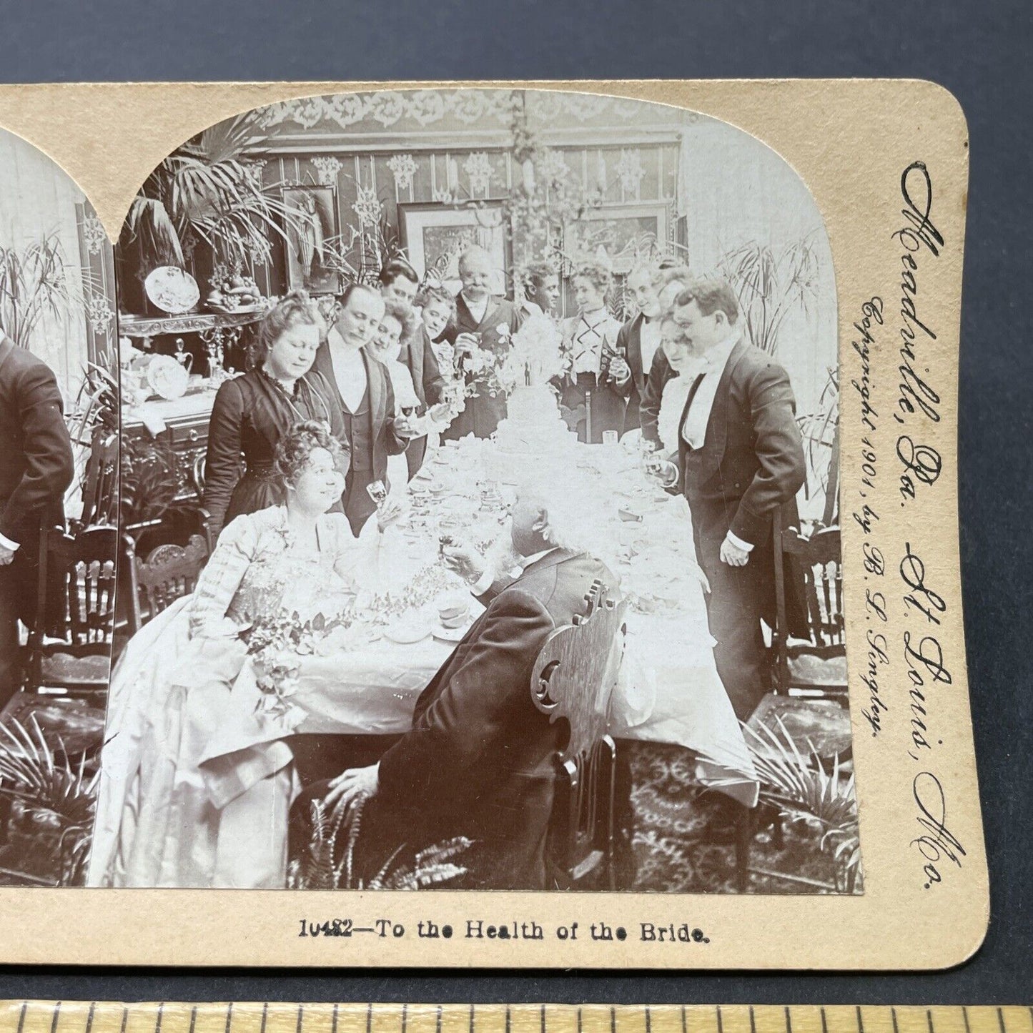 Antique 1901 A Large Wedding Feast After Marriage Stereoview Photo Card P2589