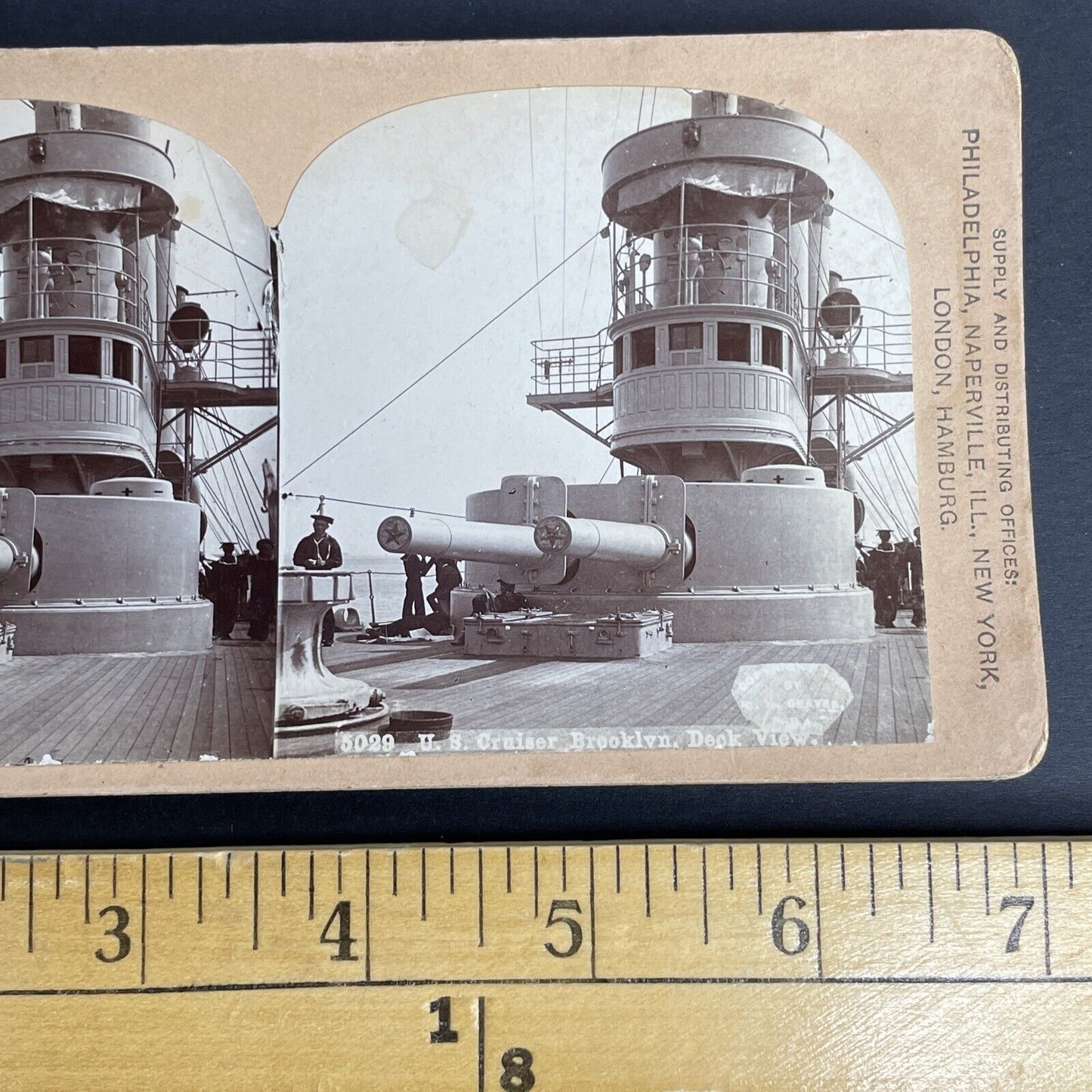 Antique 1896 USS Brooklyn Armored Navy Cruiser Stereoview Photo Card P984