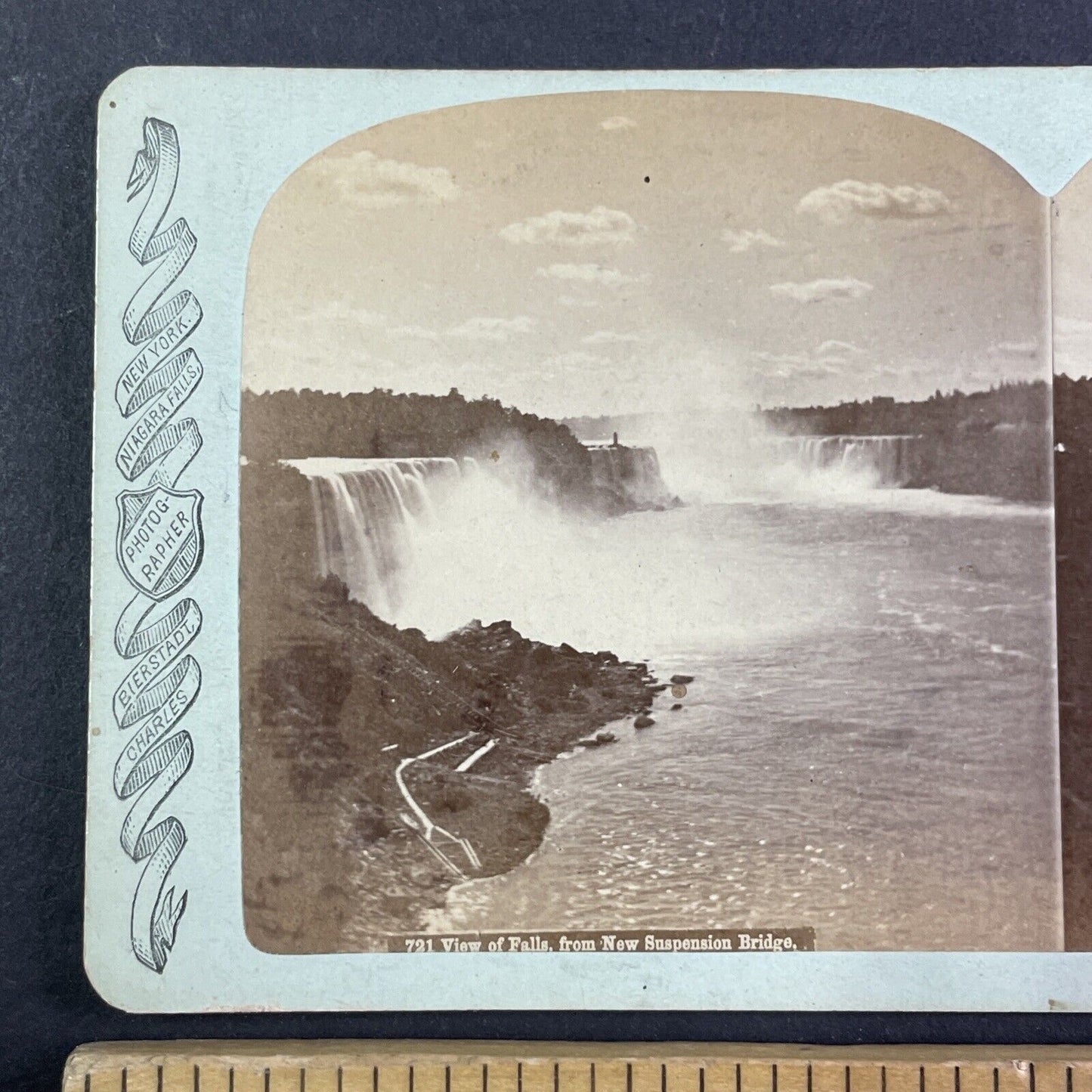 View of Niagara Falls from the Bridge Stereoview Charles Bierstadt c1870s Y2239