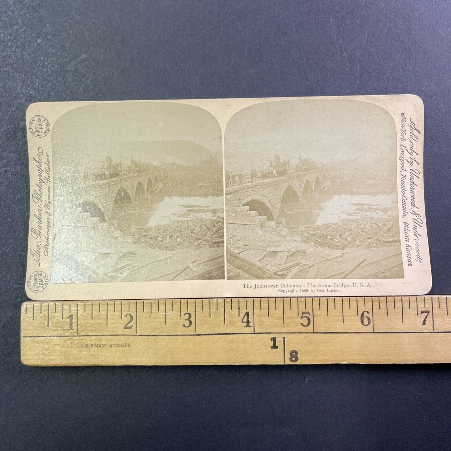 Stone Bridge Debris Johnstown Flood Stereoview George Barker Antique c1889 X2425