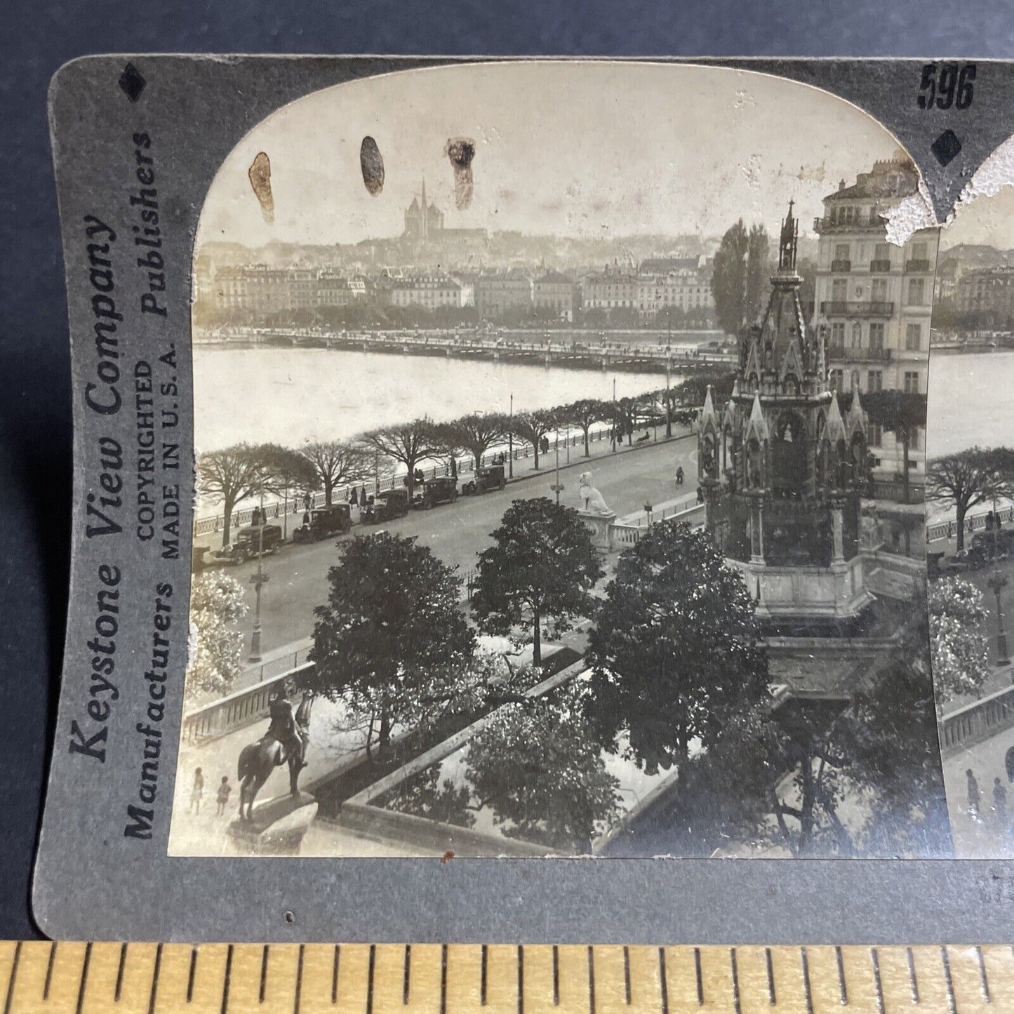 Antique 1930s Geneva Switzerland City View Stereoview Photo Card P4970