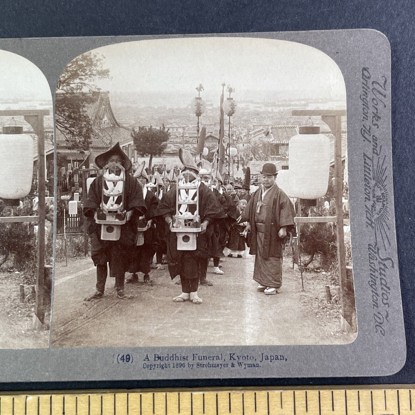 A Buddhist Funeral in Kyoto Japan Stereoview Antique c1896 Y2591