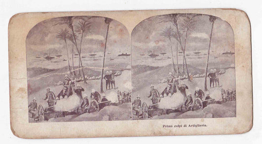 Antique 1911 Italian Artillery Beaches Battle Of Benghazi Libya Stereo Card P197