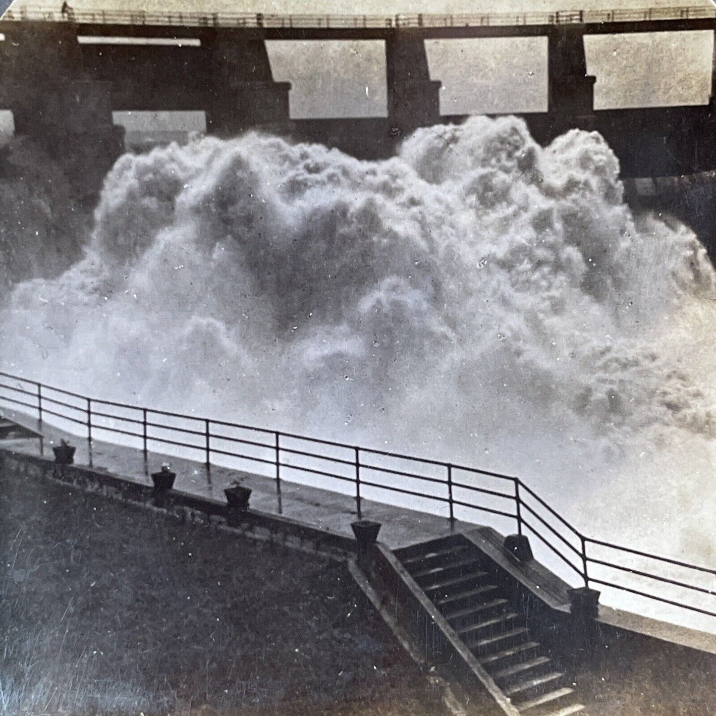 Opening the Gatun Spillway Dam Panama Canal Stereoview Antique c1915 Y2829