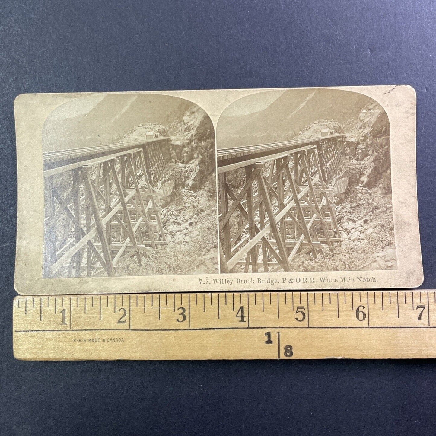 P&O Railroad Train Willey Brook Trestle NH Stereoview Photo Antique c1875 X1007