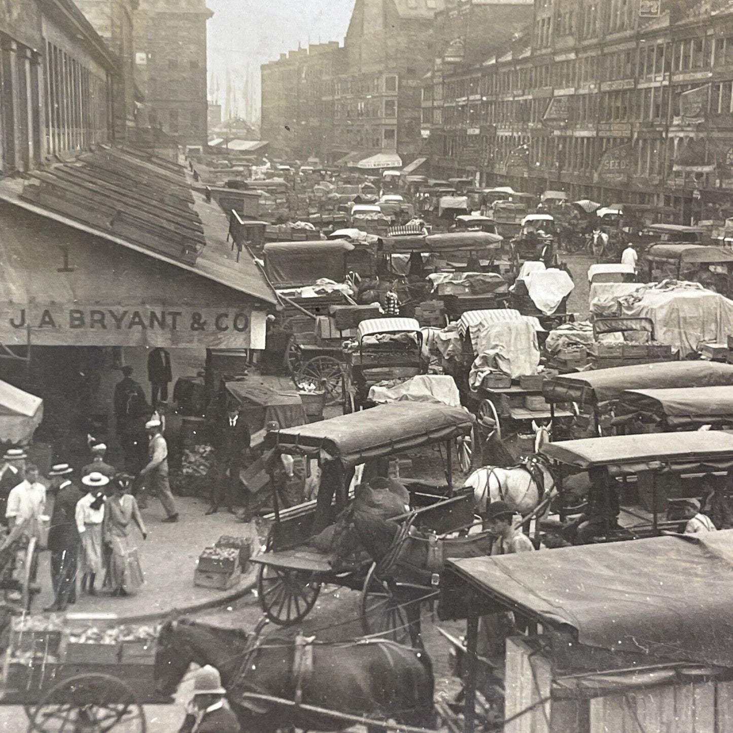 J.A. Bryant at Quincy Market Boston Massachusetts Stereoview Antique c1906 Y1187