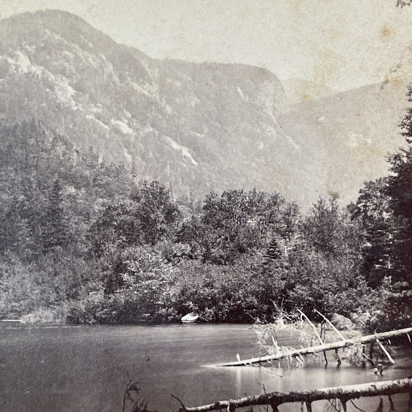 Echo Lake Franconia Notch Stereoview BW Kilburn Photo Card Antique c1870 X935