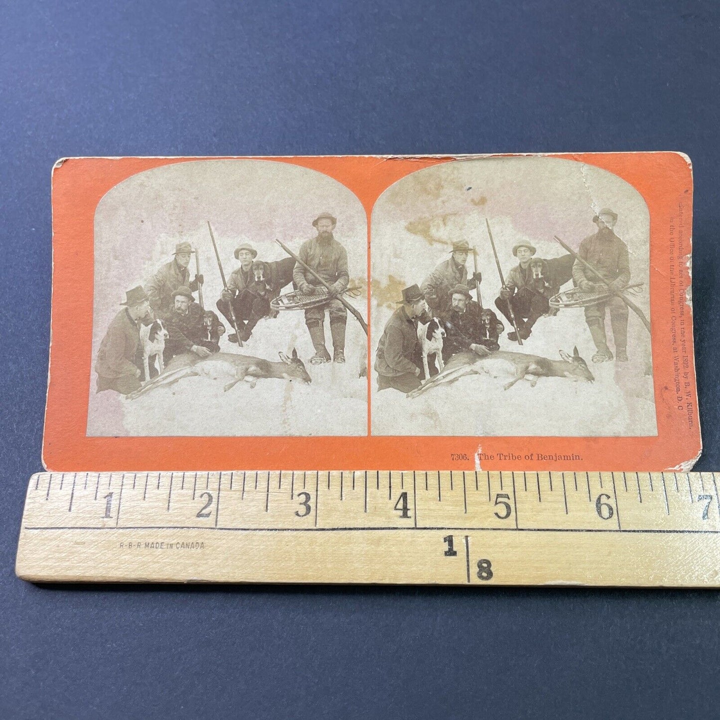 Antique 1892 Men Hunt Winter Deer Littleton NH Stereoview Photo Card P2843