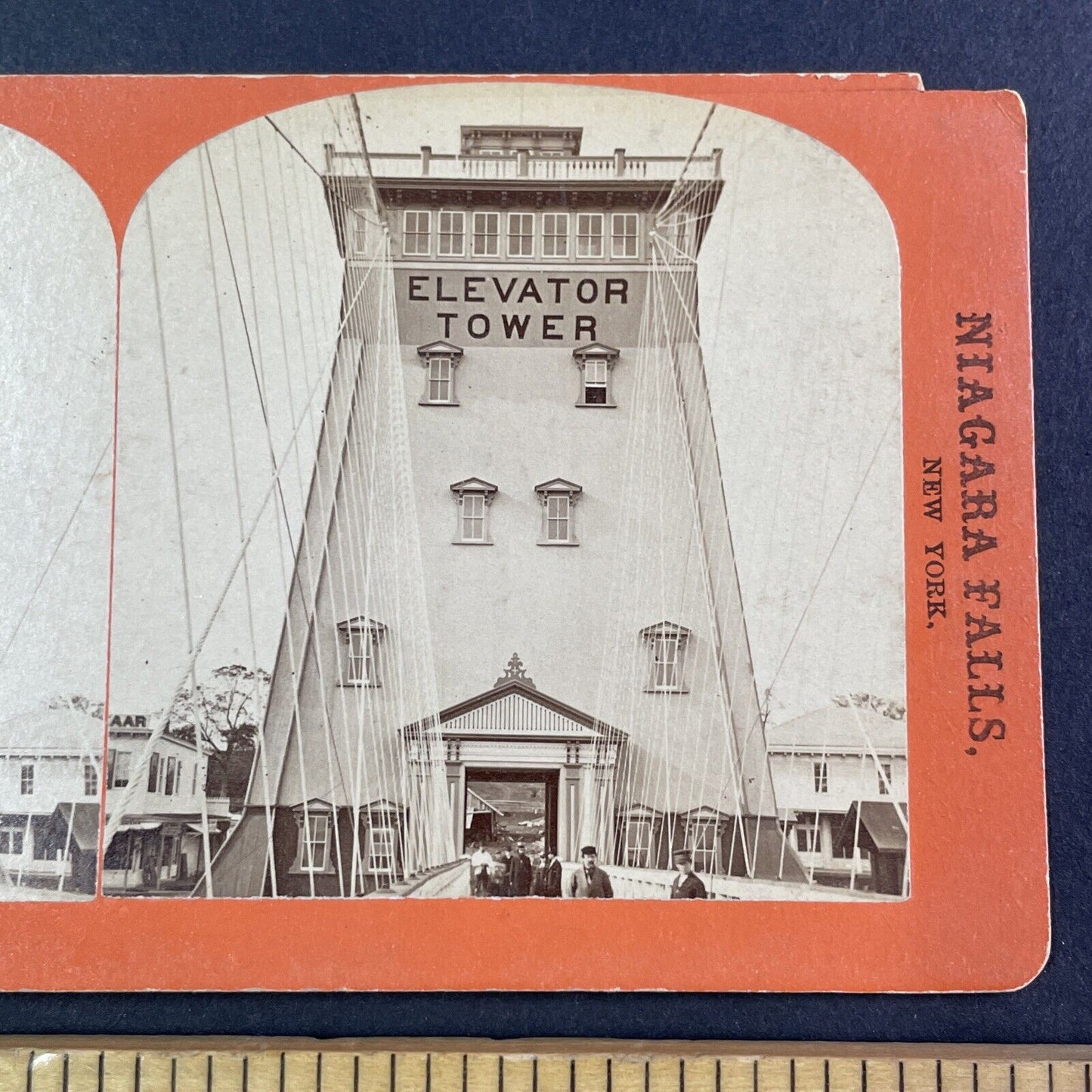 Niagara Falls Elevator Tower Stereoview George Barker Antique c1870 Y2536